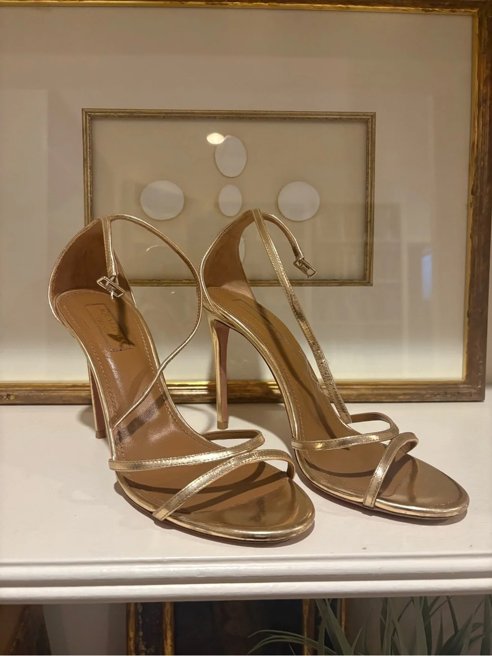 Aquazzura Gold Metallic Ankle-Strap Stiletto Sandal